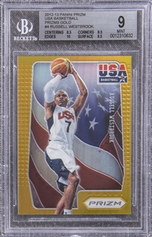 2012-13 Panini Prizm USA Basketball "Prizms Gold" #4 Russell Westbrook (#07/10) – BGS MINT 9 - Russell Westbrooks USA Jersey Number!